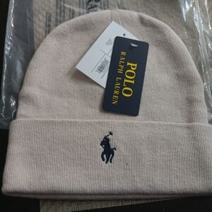 Polo Ralph Lauren Knit Beanie in Cream Colour with Navy Logo